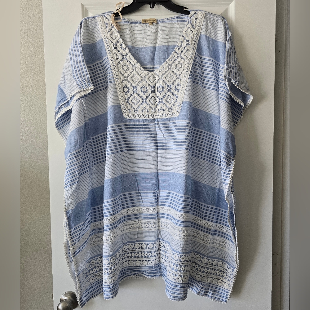Democracy Blue and White Striped Swim Coverup
